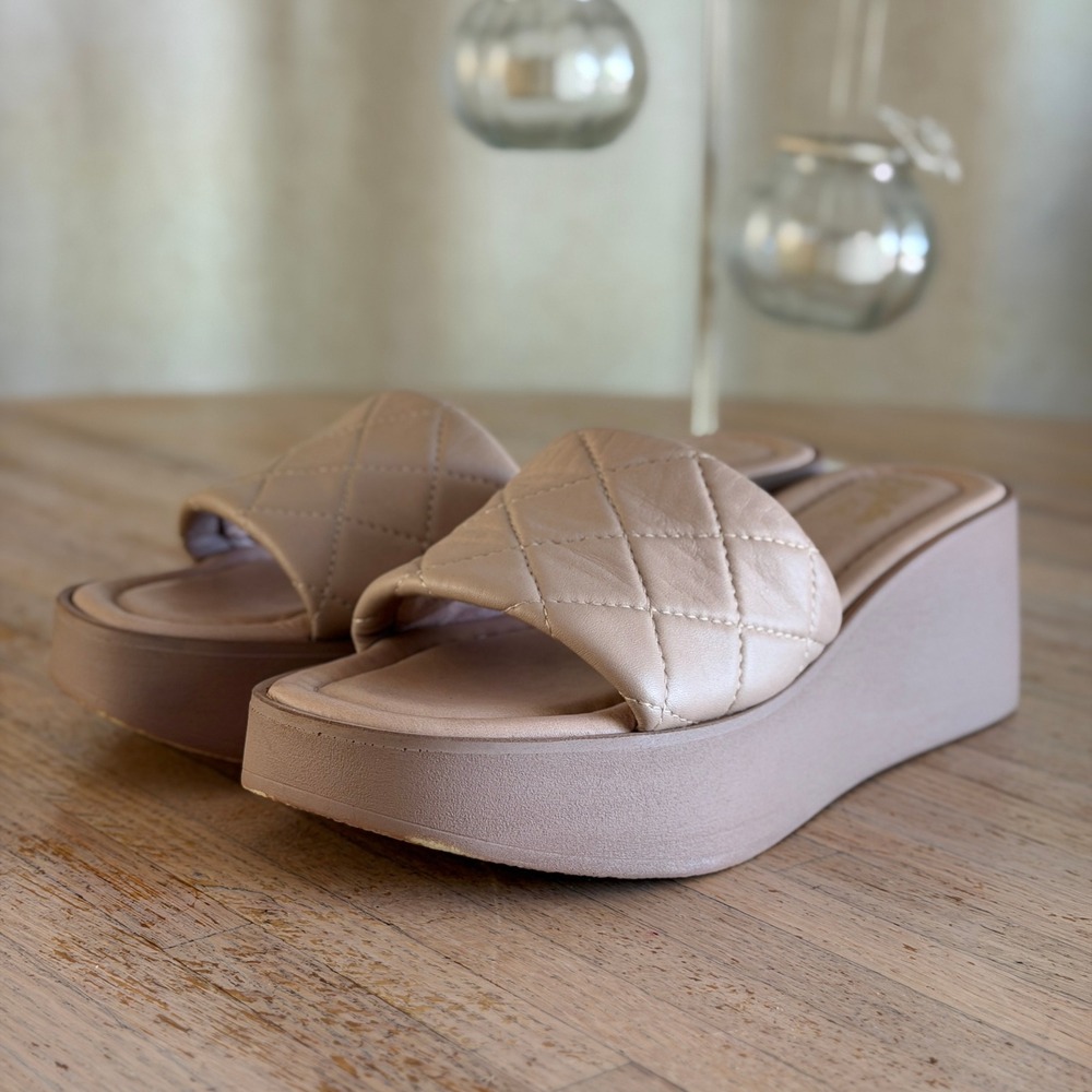 Leather Platform Wedge Sandals Seychelles Ciao Nude Quilted Made in Italy Size 8